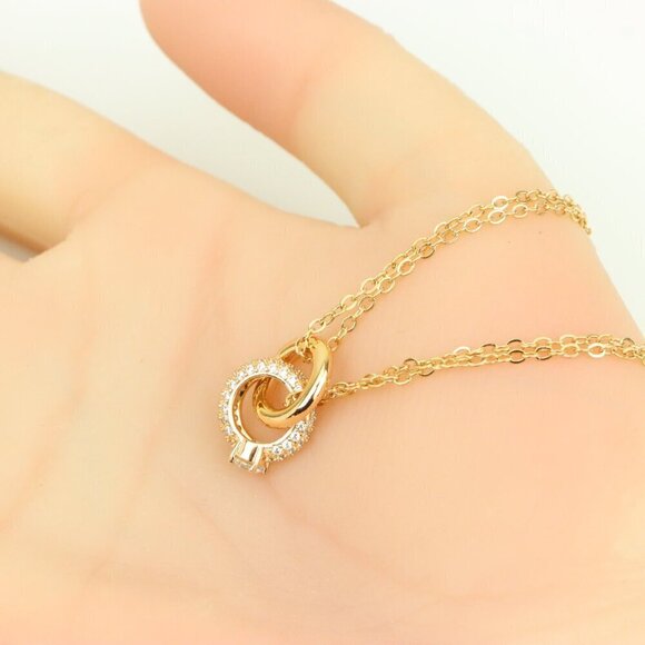 Elegant Rose Gold Pendant Necklace with Dual Ring Design, XPNL0349 - Picture 5 of 13